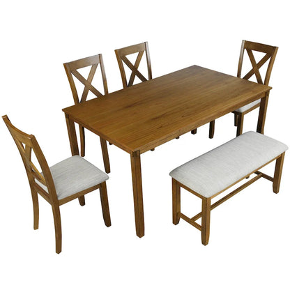 6-Piece Wooden Kitchen Dining Table Set with 4 Chairs and Bench