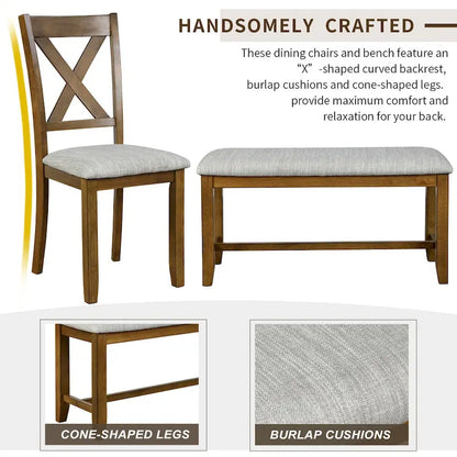 6-Piece Wooden Kitchen Dining Table Set with 4 Chairs and Bench