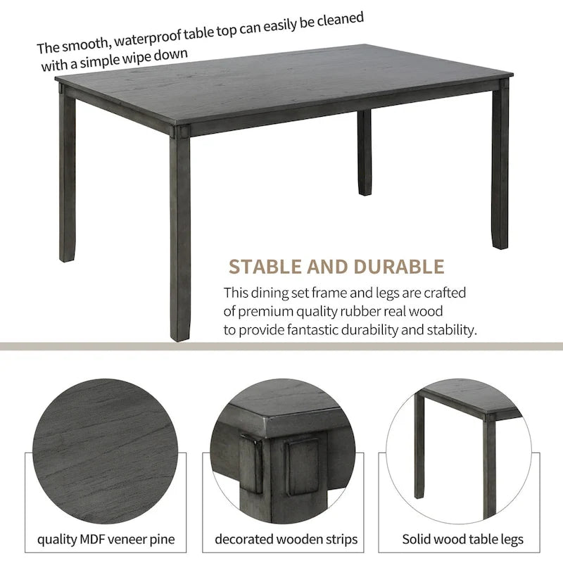 6-Piece Wooden Kitchen Dining Table Set with 4 Chairs and Bench