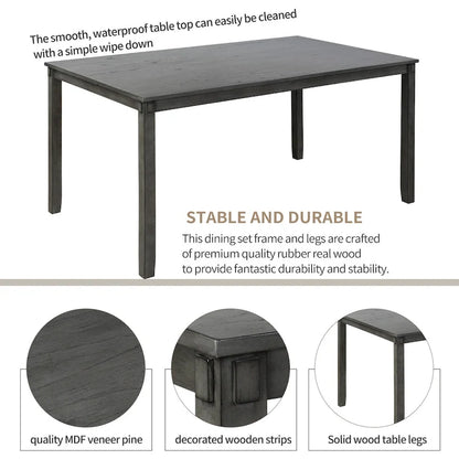 6-Piece Wooden Kitchen Dining Table Set with 4 Chairs and Bench