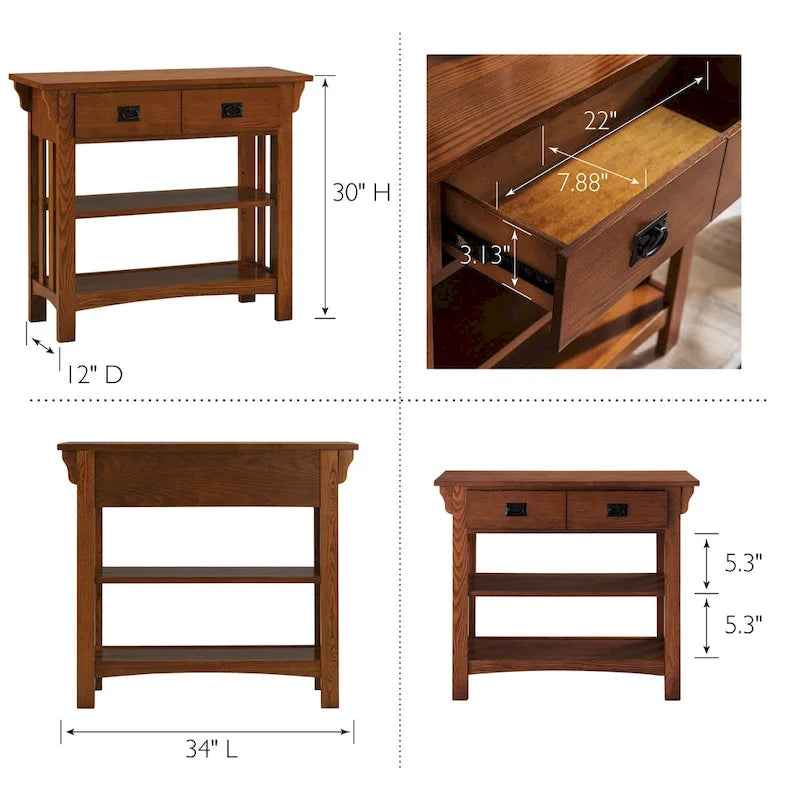 Leick Home Mission Bookcase Console Table with Drawers