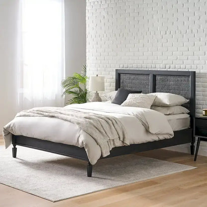 Lorent Acacia Wood and Rattan Queen Bed by Christopher Knight Home