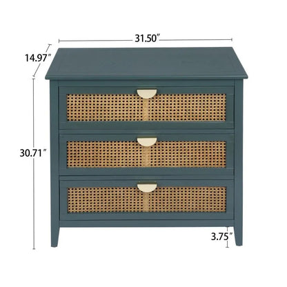 Natural Rattan Storage Cabinet 3 Drawer Chest