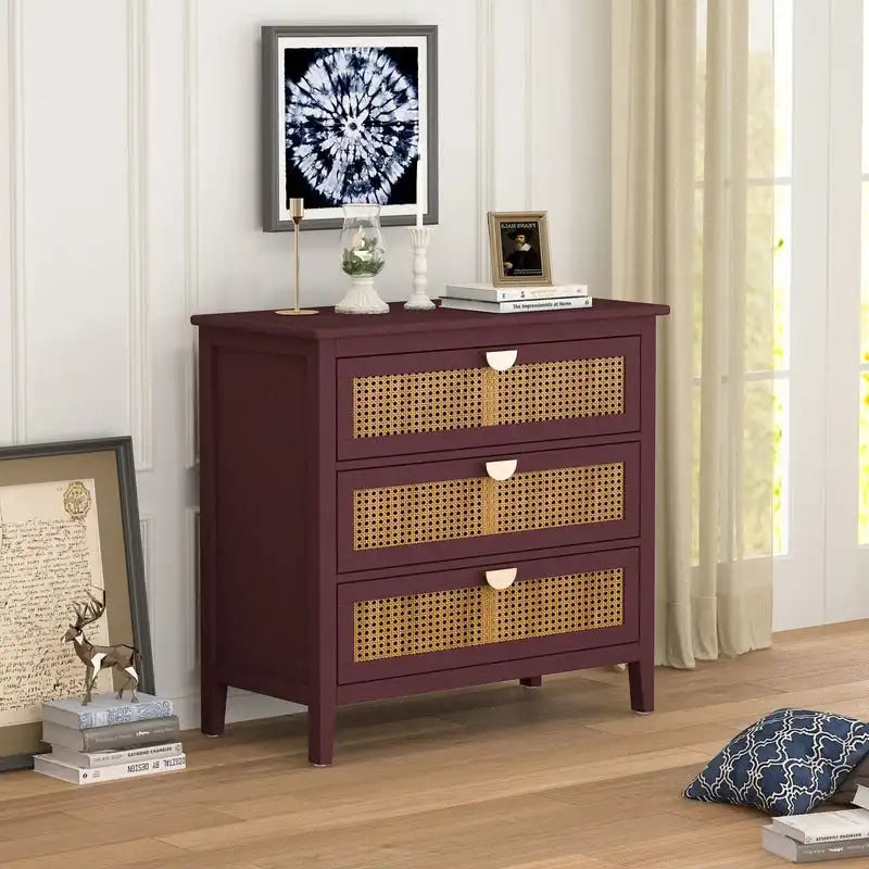 Natural Rattan Storage Cabinet 3 Drawer Chest