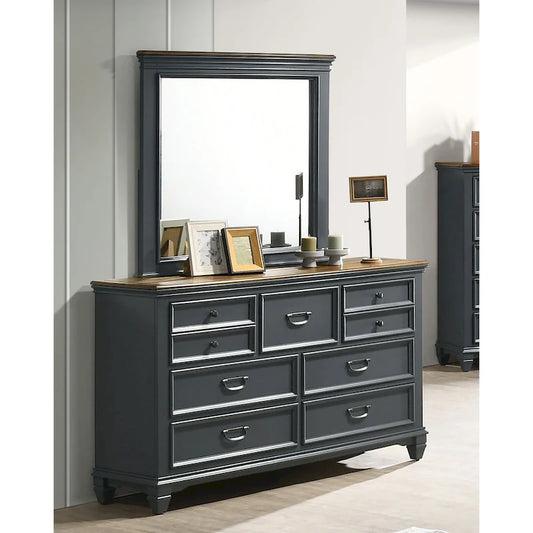 Roundhill Furniture Clelane Wood 7-Drawer Dresser with Mirror