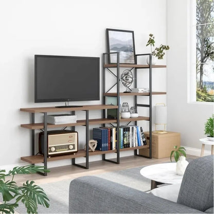 Lotus Entertainment TV Stand with 4-tier bookcasse up to 55 - 82.7*13.8*56.7 inches