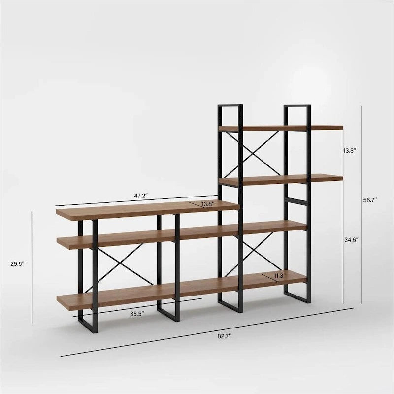 Lotus Entertainment TV Stand with 4-tier bookcasse up to 55 - 82.7*13.8*56.7 inches