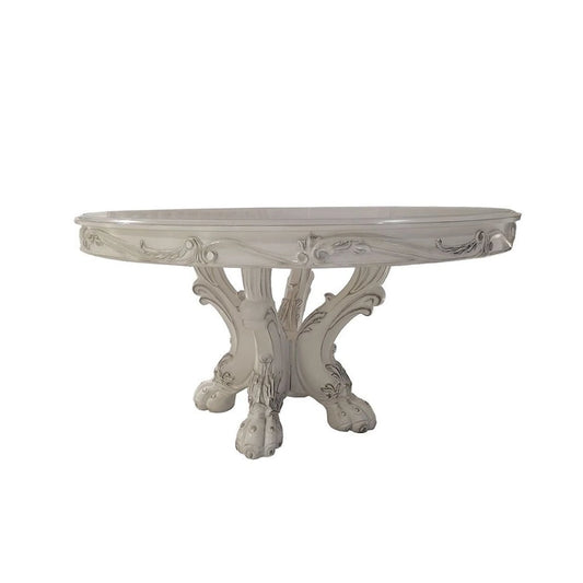 60Dia Round Dining Table with Wooden Legs in Bone White