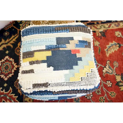 Home&Manor Wool Cotton Carly Cube Pouf