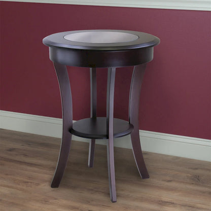 Round Accent Table, Entryway Table Side Table W/ Glass & Curved Legs
