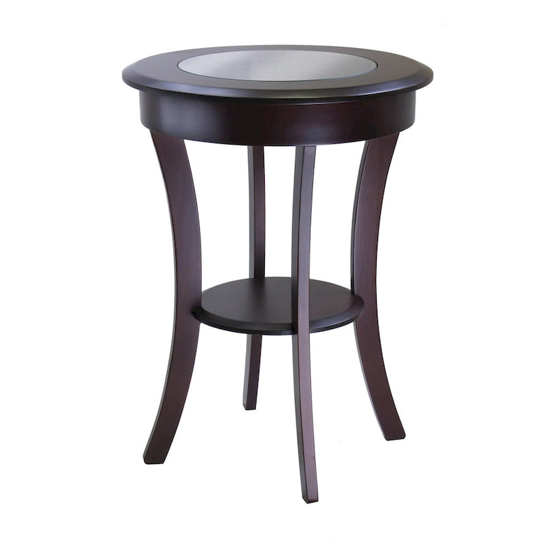 Round Accent Table, Entryway Table Side Table W/ Glass & Curved Legs
