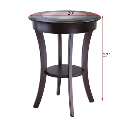Round Accent Table, Entryway Table Side Table W/ Glass & Curved Legs