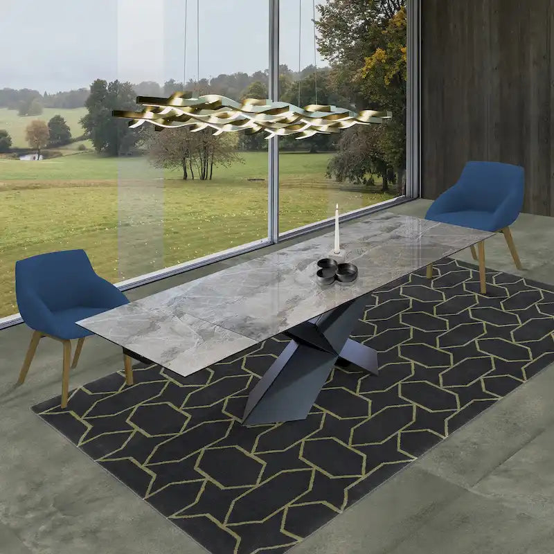 Davee Grey Ceramic Top Extendable Dining Table - 70.87/106.31*35.43*29.53inches