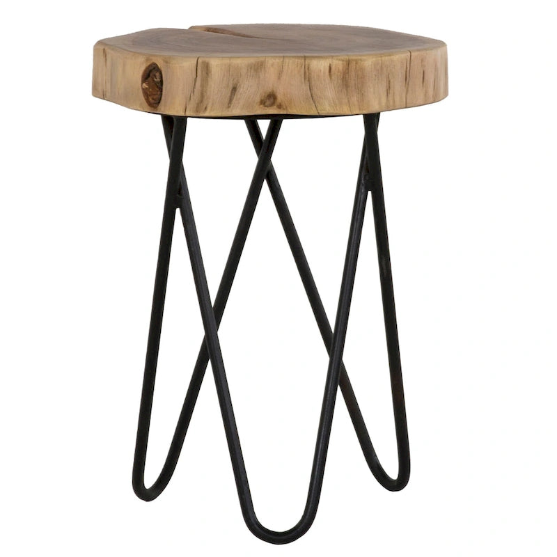 Colton 12 in. Round Acacia Wood Accent End Table with Black Metal Legs