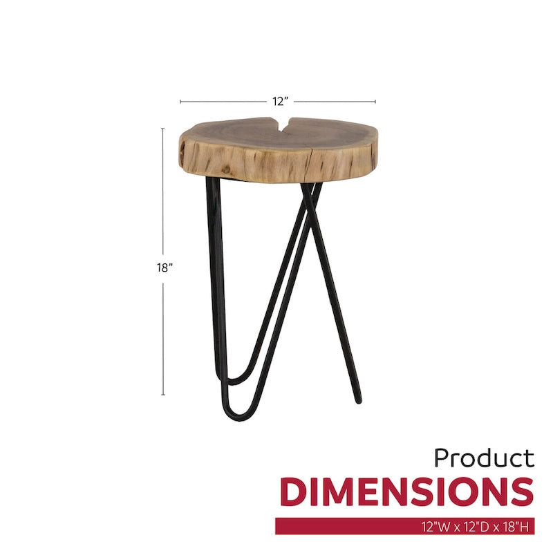 Colton 12 in. Round Acacia Wood Accent End Table with Black Metal Legs