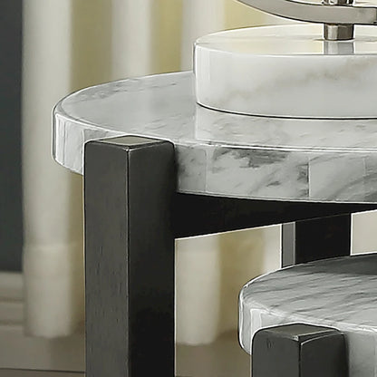 Bittar Transitional Brown Grey 20-inch Faux Marble Top Nesting Side Table by Furniture of America