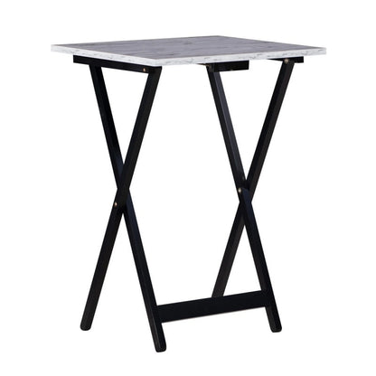 Meisel White Faux Marble Tray Table Set