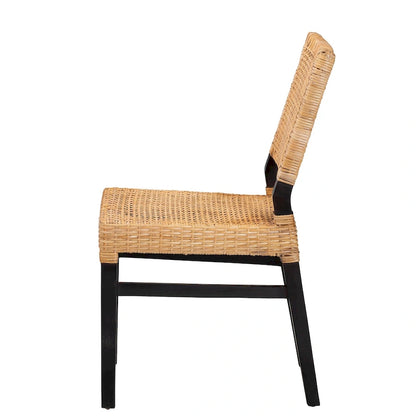 Lesia Modern Bohemian Natural Brown Rattan and Espresso Brown Mahogany Wood Dining Chair