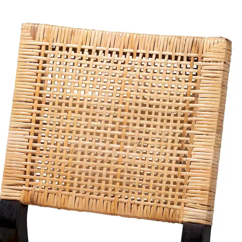 Lesia Modern Bohemian Natural Brown Rattan and Espresso Brown Mahogany Wood Dining Chair