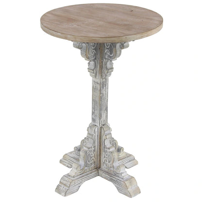 Wood Scroll Intricately Carved Accent or End Table with Brown Wood Top - Gray, White, Cream - Roche River Decor