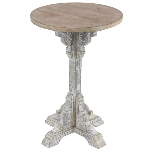 Wood Scroll Intricately Carved Accent or End Table with Brown Wood Top - Gray, White, Cream - Roche River Decor
