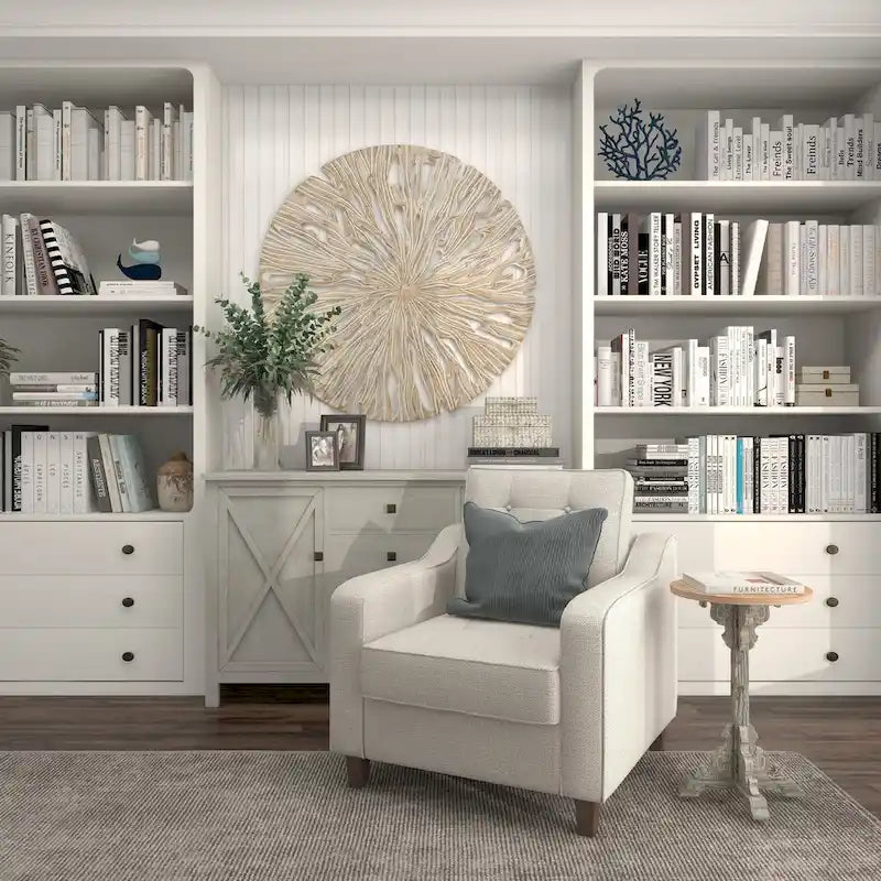 Wood Scroll Intricately Carved Accent or End Table with Brown Wood Top - Gray, White, Cream - Roche River Decor