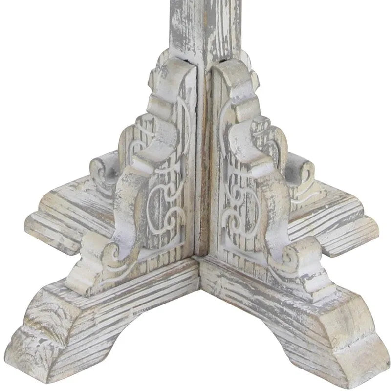 Wood Scroll Intricately Carved Accent or End Table with Brown Wood Top - Gray, White, Cream - Roche River Decor