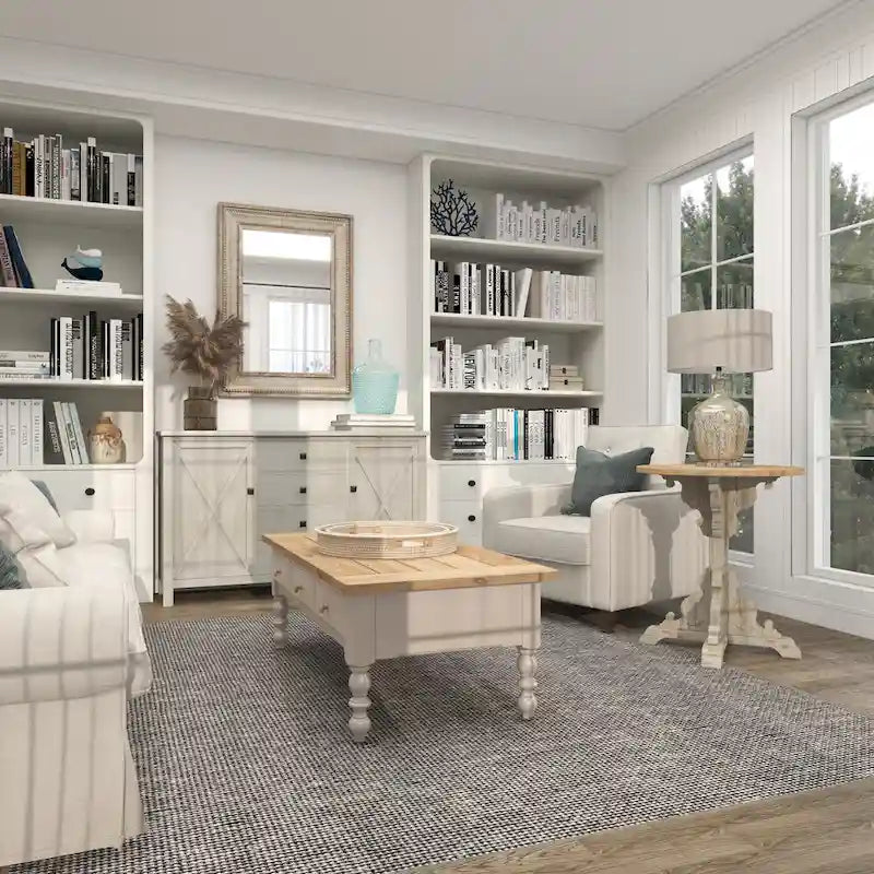 Wood Scroll Intricately Carved Accent or End Table with Brown Wood Top - Gray, White, Cream - Roche River Decor