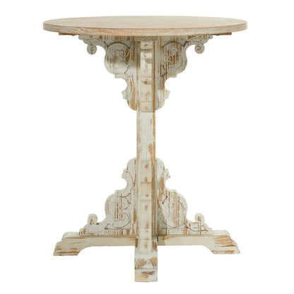 Wood Scroll Intricately Carved Accent or End Table with Brown Wood Top - Gray, White, Cream - Roche River Decor