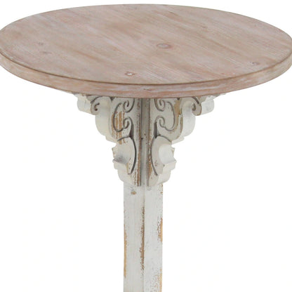 Wood Scroll Intricately Carved Accent or End Table with Brown Wood Top - Gray, White, Cream - Roche River Decor