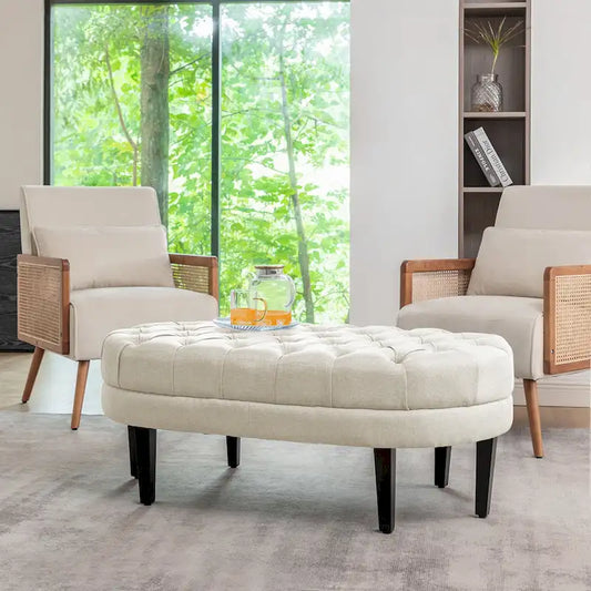 Porthos Home Itan Fabric Oval Cocktail Ottoman with Rubberwood Legs