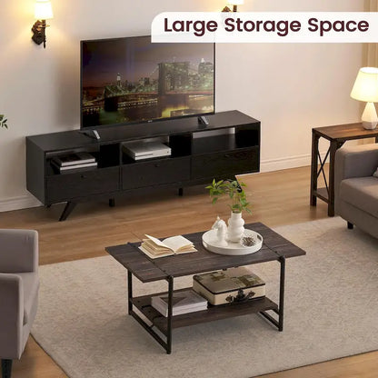 2-Tier Modern Industrial 41 Large Wood Coffee Table with Storage Shelf