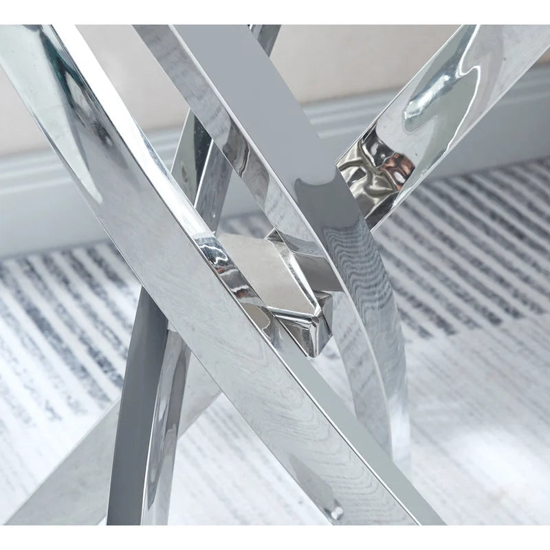 Modern Round Tempered Glass End Table with Stainless Steel Legs