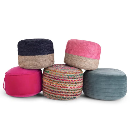 WYNDENHALL Anna Boho Round Pouf in Velvet Fabric