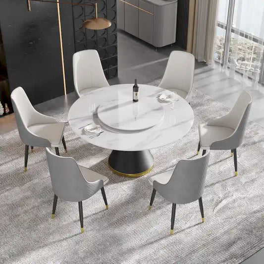59 Modern Marble Dining Table Round Dining Table with Lazy Susan