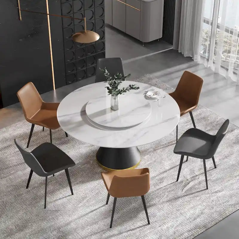 59 Modern Marble Dining Table Round Dining Table with Lazy Susan