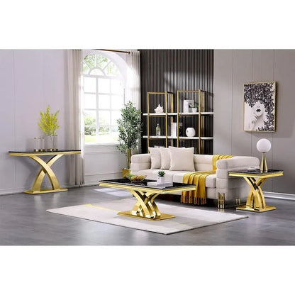 50 inch Rectangle Console Table with Luxurious Stainless Steel X Base and High Gloss Top