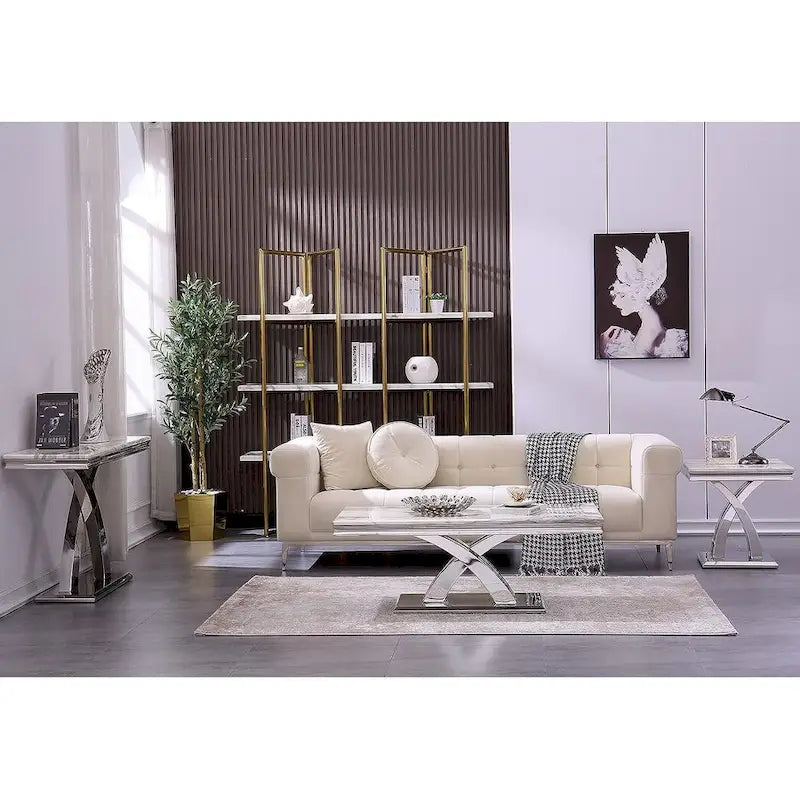 50 inch Rectangle Console Table with Luxurious Stainless Steel X Base and High Gloss Top