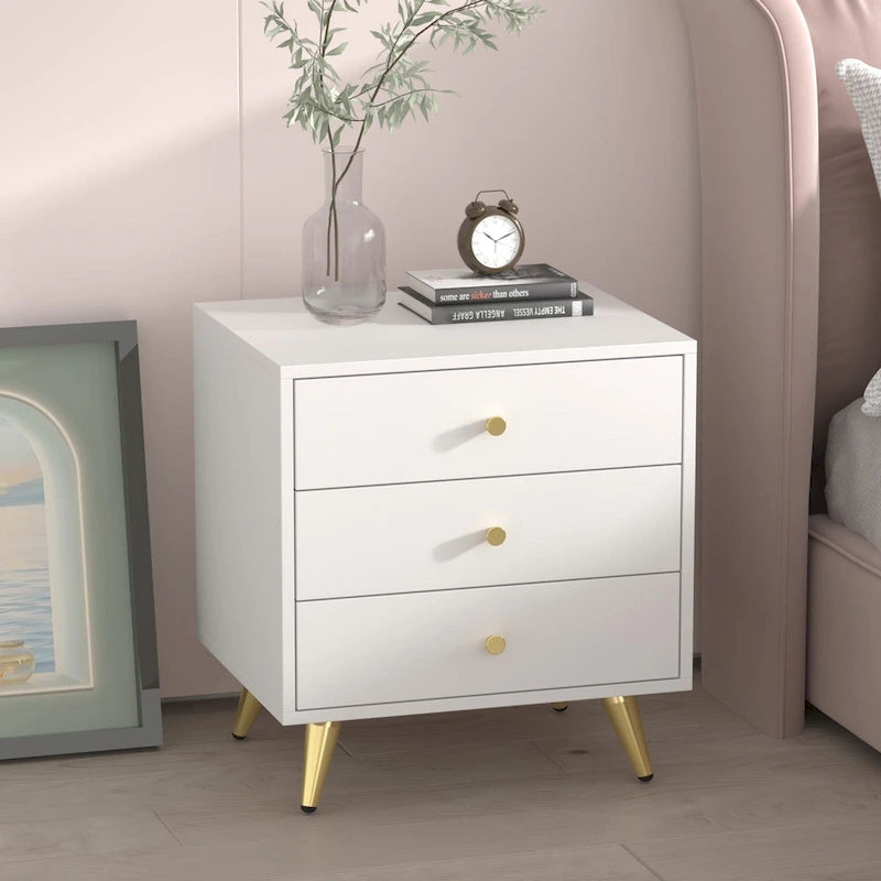 21.2 Tall End Table Sofa Coffee Nightstand in White Metal Leg