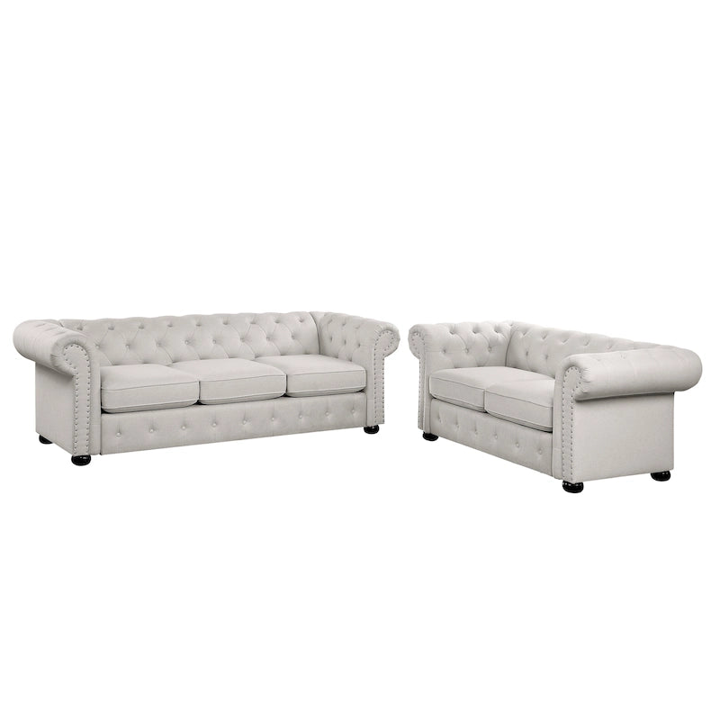 Corvus Aleksis 2-piece Tufted Rolled Arm Chesterfield Sofa and Loveseat Set
