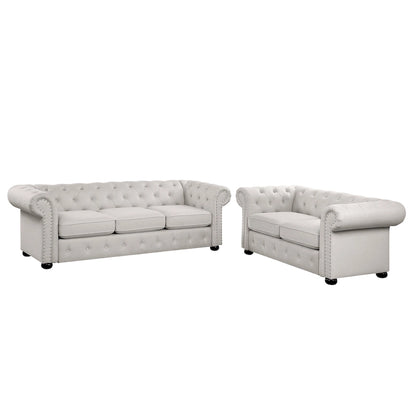 Corvus Aleksis 2-piece Tufted Rolled Arm Chesterfield Sofa and Loveseat Set