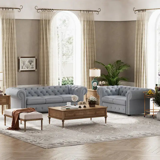 Corvus Aleksis 2-piece Tufted Rolled Arm Chesterfield Sofa and Loveseat Set