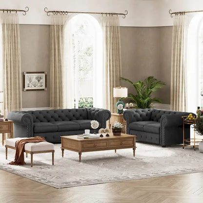 Corvus Aleksis 2-piece Tufted Rolled Arm Chesterfield Sofa and Loveseat Set