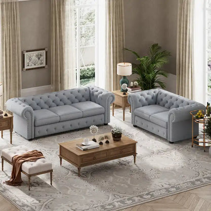 Corvus Aleksis 2-piece Tufted Rolled Arm Chesterfield Sofa and Loveseat Set