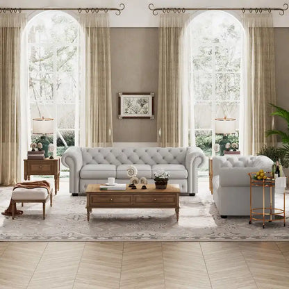 Corvus Aleksis 2-piece Tufted Rolled Arm Chesterfield Sofa and Loveseat Set