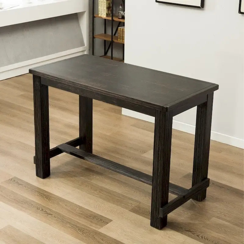 Roundhill Furniture Lotusville 7-PC Antique Black Wood Table with Faux Leather Barstools