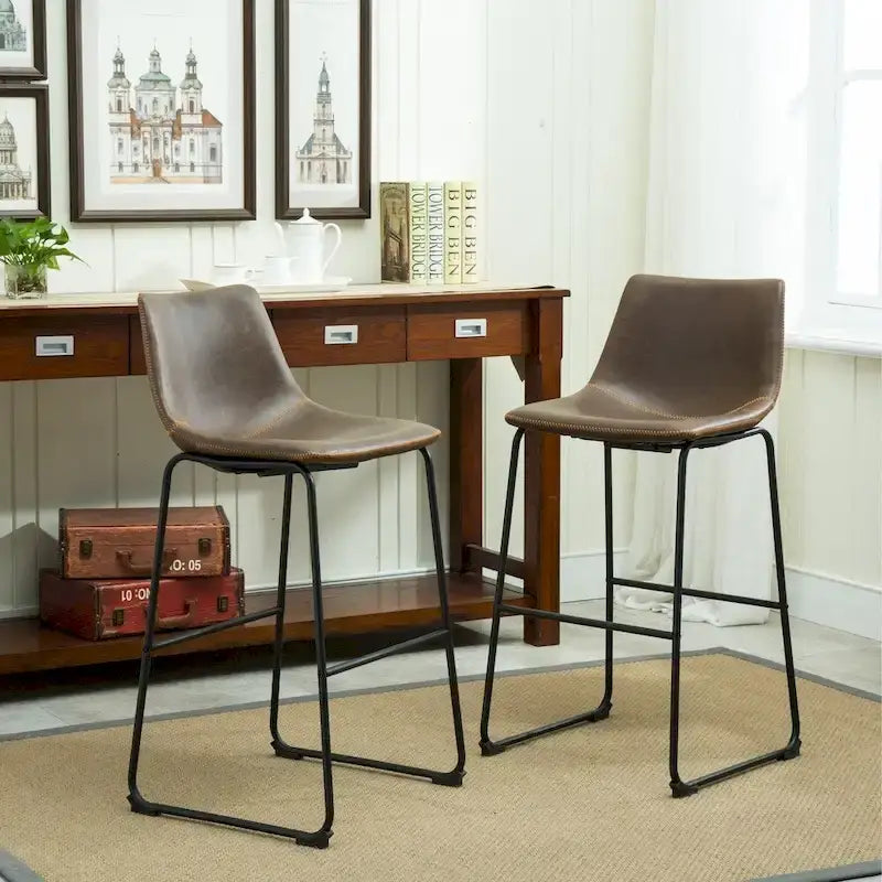 Roundhill Furniture Lotusville 7-PC Antique Black Wood Table with Faux Leather Barstools