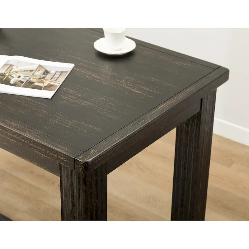 Roundhill Furniture Lotusville 7-PC Antique Black Wood Table with Faux Leather Barstools