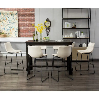 Roundhill Furniture Lotusville 7-PC Antique Black Wood Table with Faux Leather Barstools