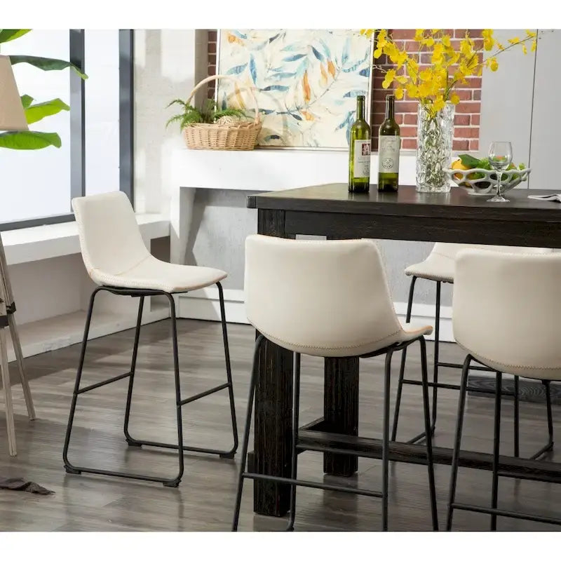 Roundhill Furniture Lotusville 7-PC Antique Black Wood Table with Faux Leather Barstools